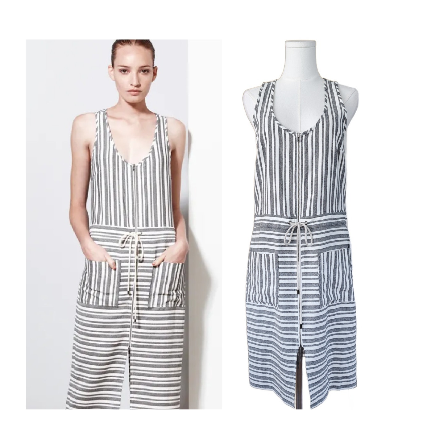 Veronica Beard Harbor Striped Sleeveless Dress Size 8 Racerback Gray *Hemmed*